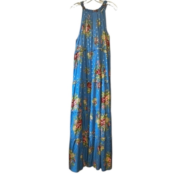House of Harlow 1960 Helena Maxi Dress Blue Floral Multi Tiered Large - Picture 2 of 4